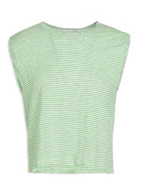 Frame Green and White Stripe Sleeveless organic Linen Muscle Tank Large